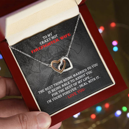 Crazy Hot Firefighter Wife Necklace Gift Interlocking Hearts Necklace