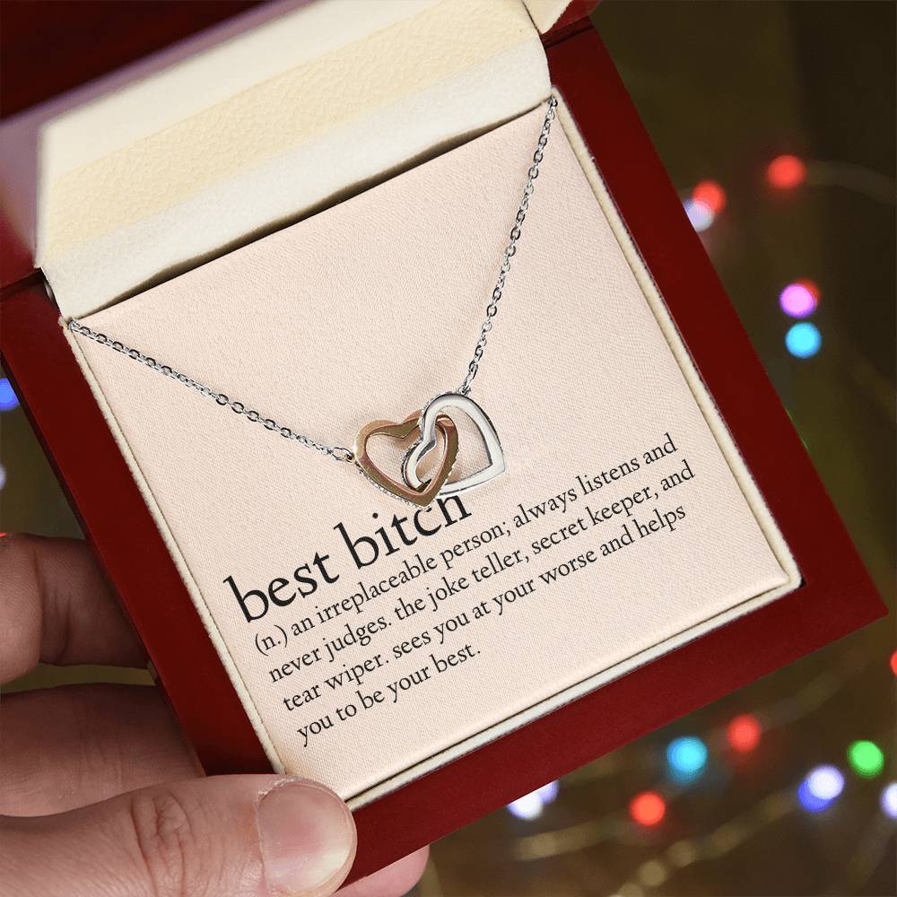 Definition Of A Best Bitch Interlocking Hearts Necklace