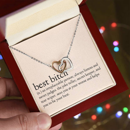 Definition Of A Best Bitch Interlocking Hearts Necklace