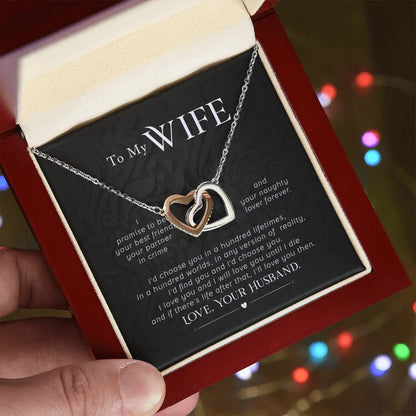To My Wife Interlocking Hearts Necklace