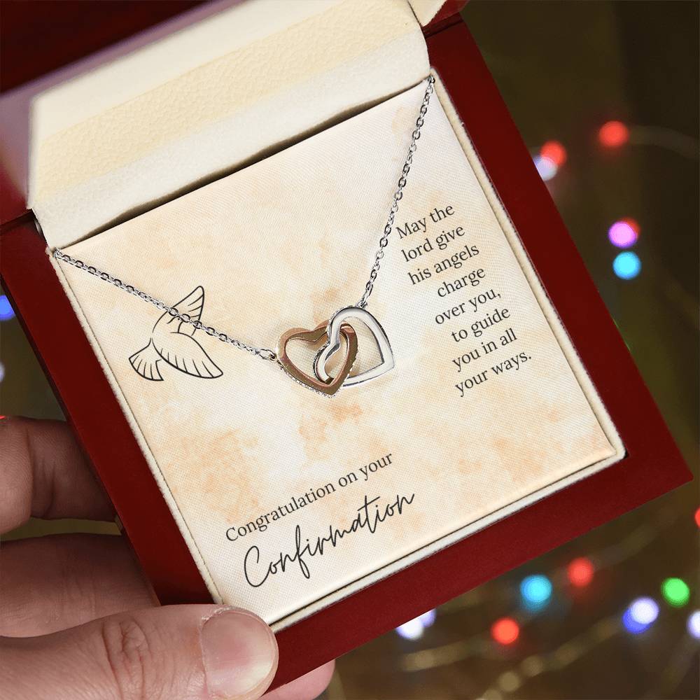 Congratulation On Your Confirmation - May The Lord Give His Angels Charge Over You To Guide You In All Your Ways - Necklace Interlocking Hearts Necklace