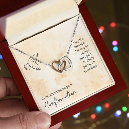 Congratulation On Your Confirmation - May The Lord Give His Angels Charge Over You To Guide You In All Your Ways - Necklace Interlocking Hearts Necklace