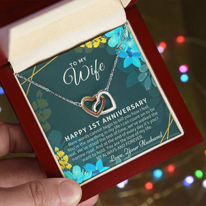 1St Anniversary Gift For Wife 1St Wedding Anniversary One Year Anniversary Gifts First Year Anniversary First Anniversary Gift For Her Interlocking Hearts Necklace