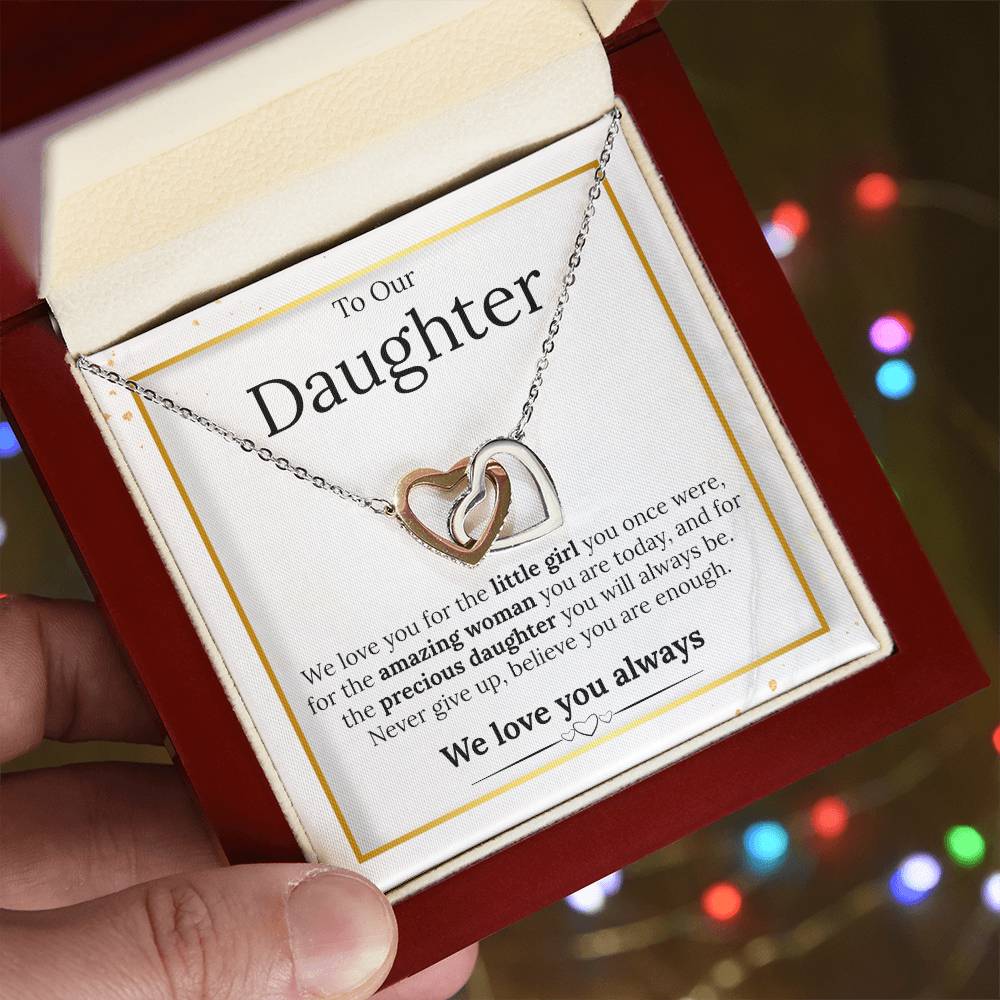 To Our Daughter Rose Gold Interlocking Heart Necklace Interlocking Hearts Necklace