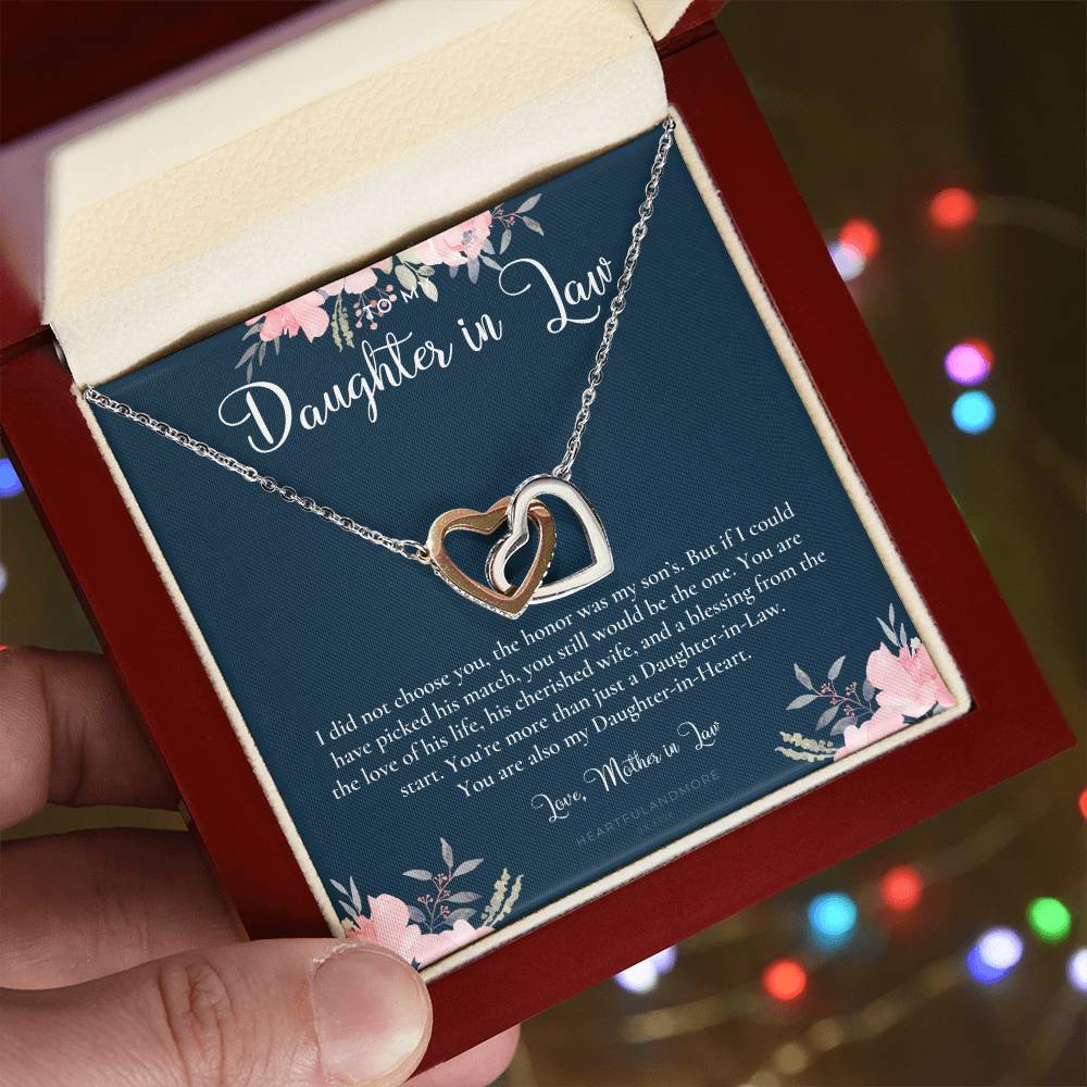Daughter-In-Law Gift Necklace Wedding Gift Jewelry From Mother-In Law Gift For Bride Daughter-In-Heart Interlocking Hearts Necklace