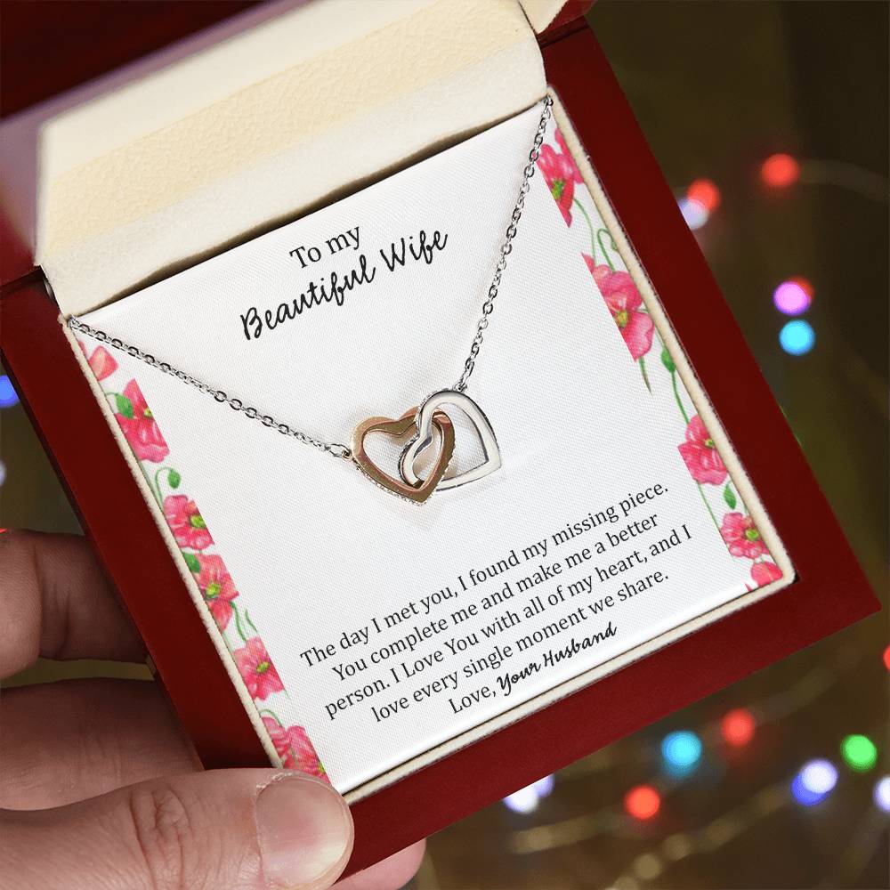 To My Wife The Day I Met You - Floral Interlocking Hearts Necklace