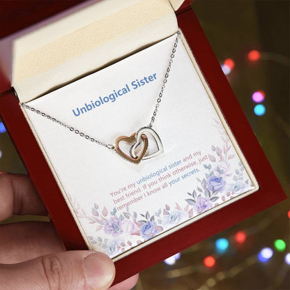 Unbiological Sister Jewelry Heart Necklace -Birthday Or Wedding Gift Interlocking Hearts Necklace