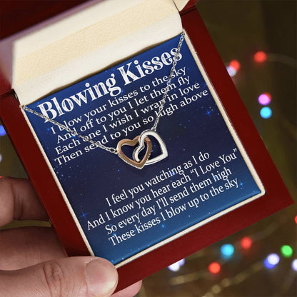 Blowing Kisses Remembrance Necklace Gift Interlocking Hearts Necklace