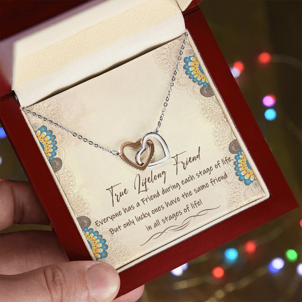 True Lifelong Friend Interlocking Hearts Necklace Message Card