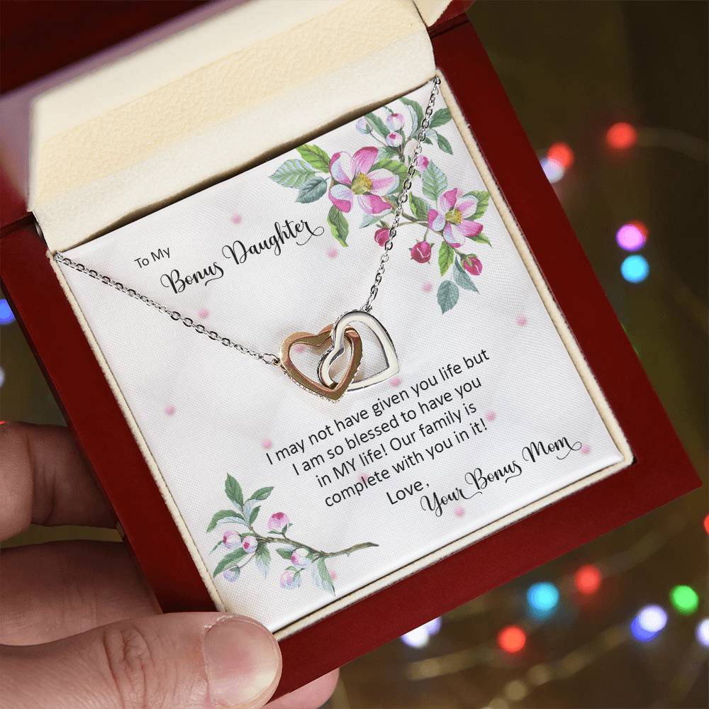 Bonus Daughter From Bonus Mom No Dna But You Have My Heart Interlocking Hearts Necklace