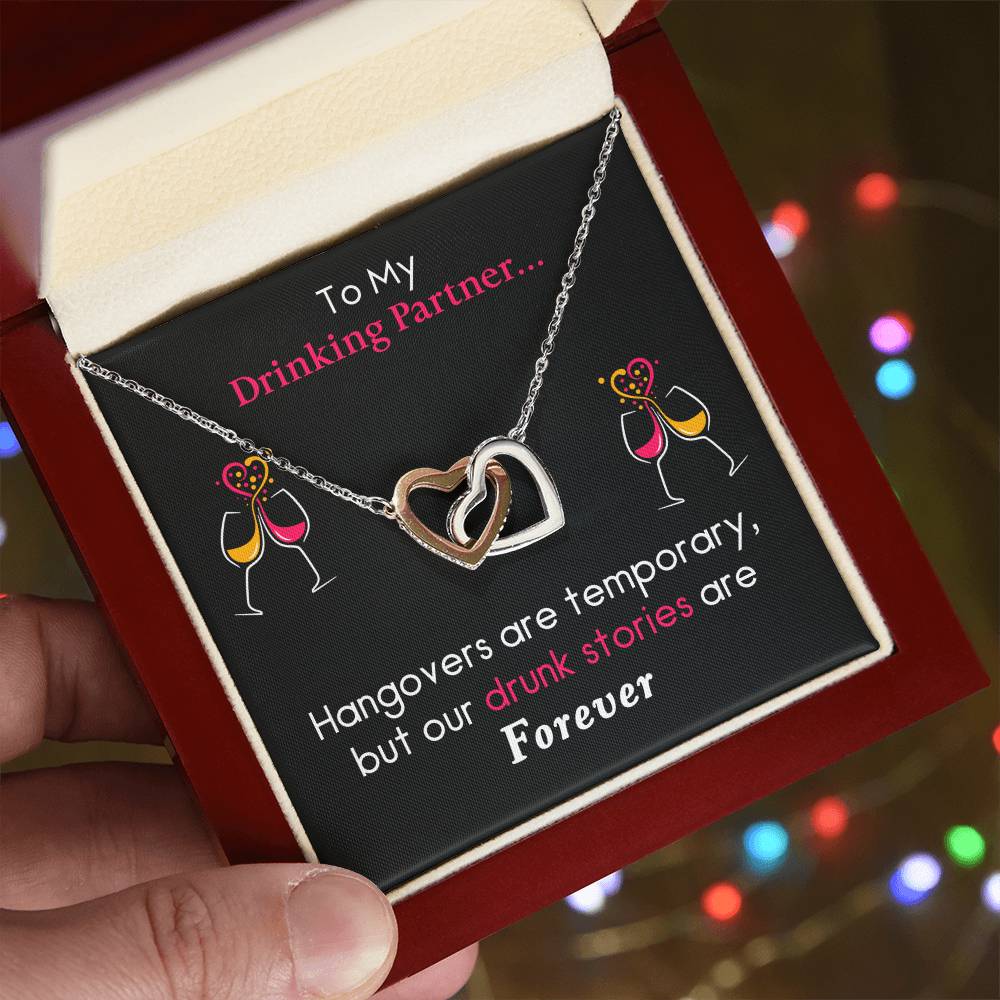 Drunk Stories Are Forever Interlocking Hearts Necklace