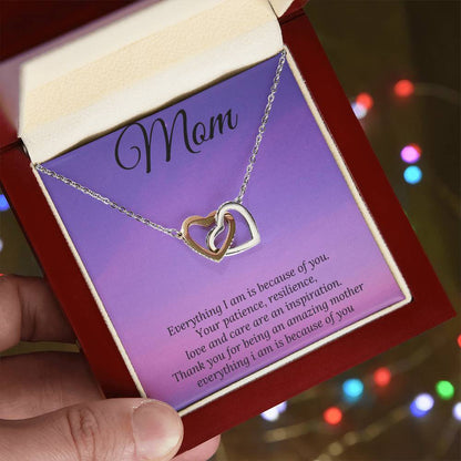 Everything I Am Is Because Of You Two Hearts Interlocking Hearts Necklace