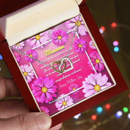 Collier Deux Cœurs Cadeau Pour Fête Des Mères Je T'Aime Maman Interlocking Hearts Necklace