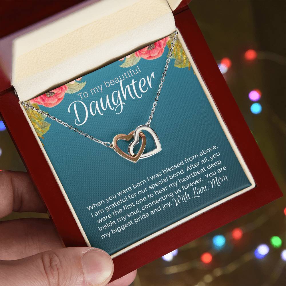 Beautiful Daughter From Mom Special Bond Necklace - Limited Edition Interlocking Hearts Necklace