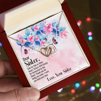 Beautiful Gift For Big Sister Two Hearts Embellished Jewelry Interlocking Hearts Necklace