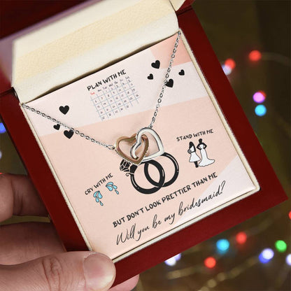 Bridesmaid Proposal Double Heart Necklace Interlocking Hearts Necklace