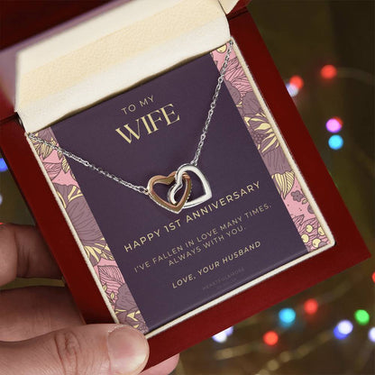 1 Year Anniversary Gift For Wife 1 Year Anniversary Gifts 1 Year Wedding Anniversary Gift Ideas 1St Wedding Anniversary Gift For Her Interlocking Hearts Necklace