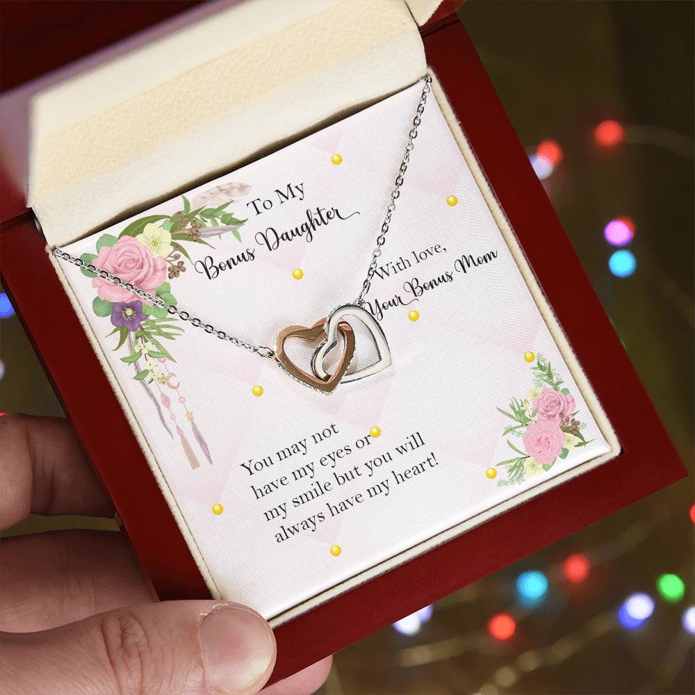 Bonus Daughter From Bonus Mom No Dna But You Have My Heart Interlocking Hearts Necklace