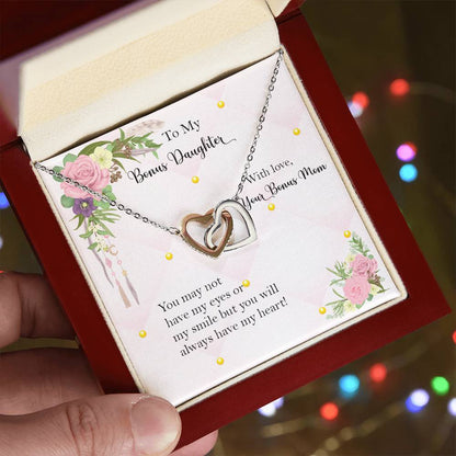 Bonus Daughter From Bonus Mom No Dna But You Have My Heart Interlocking Hearts Necklace