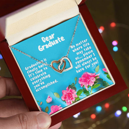 Dear Graduate Turquoise And Rose Interlocking Hearts Necklace