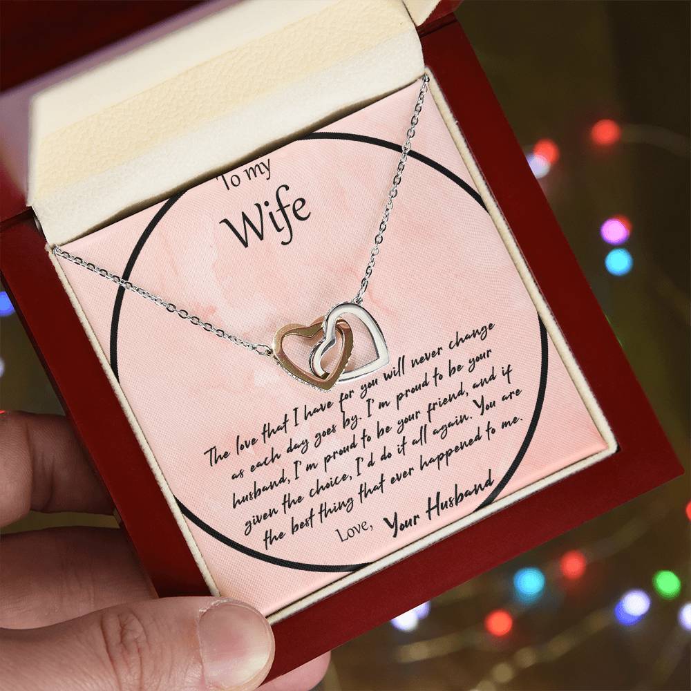 To My Wife The Love That I Have For You - Pink Interlocking Hearts Necklace