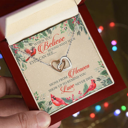 When You Believe Beyond What Your Eyes Interlocking Hearts Necklace Message Card