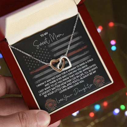 Firefighter Mom Necklace From Daughter - Fire Mom Gift From Daughter Interlocking Hearts Necklace