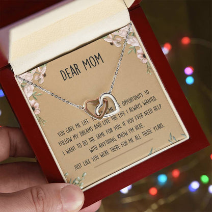 Dear Mom Interlocking Hearts Necklace Message Card