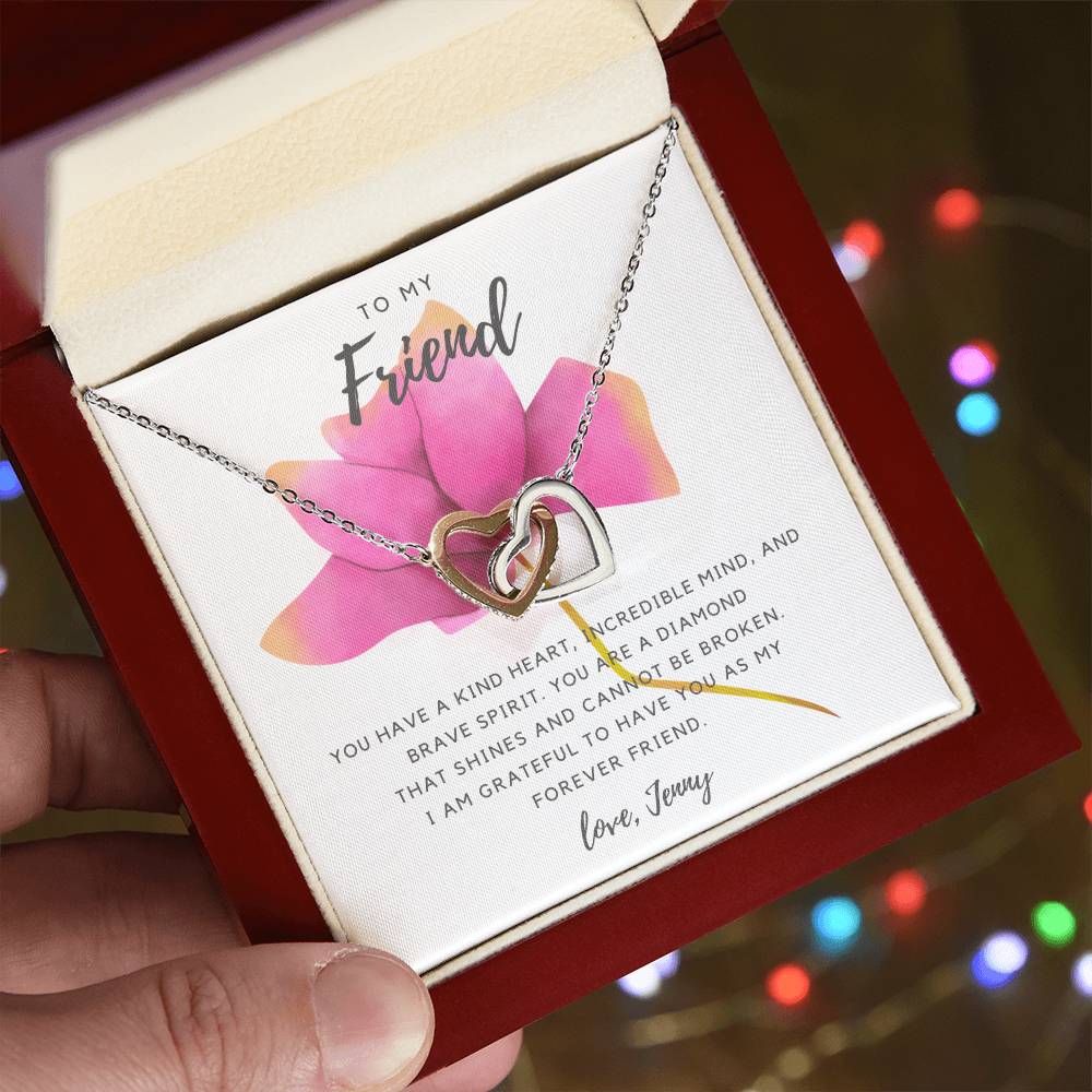 Friend Necklace - Pink Rose Interlocking Hearts Necklace