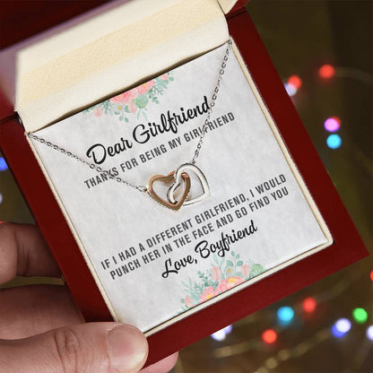 Dear Girlfriend Interlocking Hearts Necklace Message Card