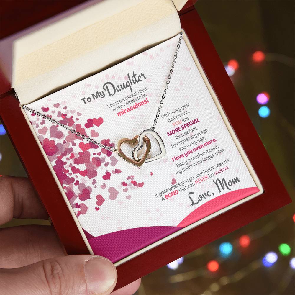 A Bond That Can Never Be Undone - Interlocking Hearts Necklace Gift For Daughter From Mom