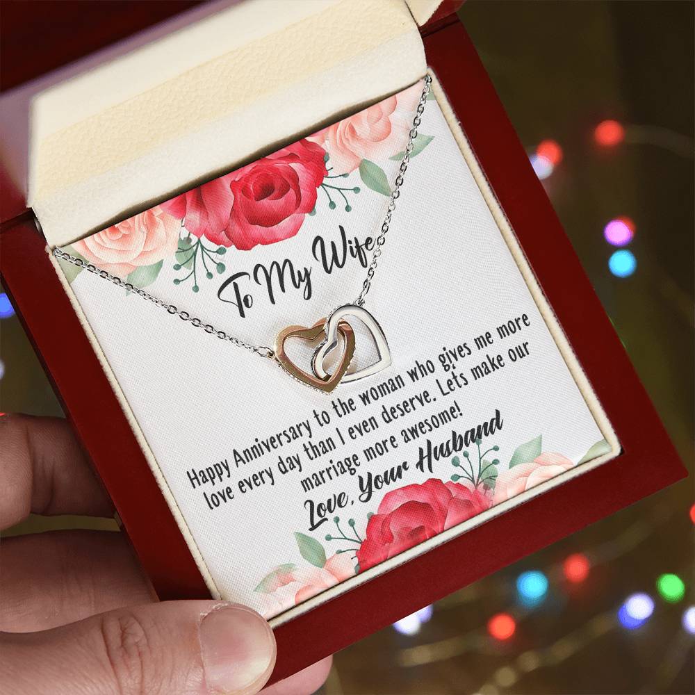 Anniversary Best Gift For Wife Interlocking Hearts Necklace With On Demand Massage Card