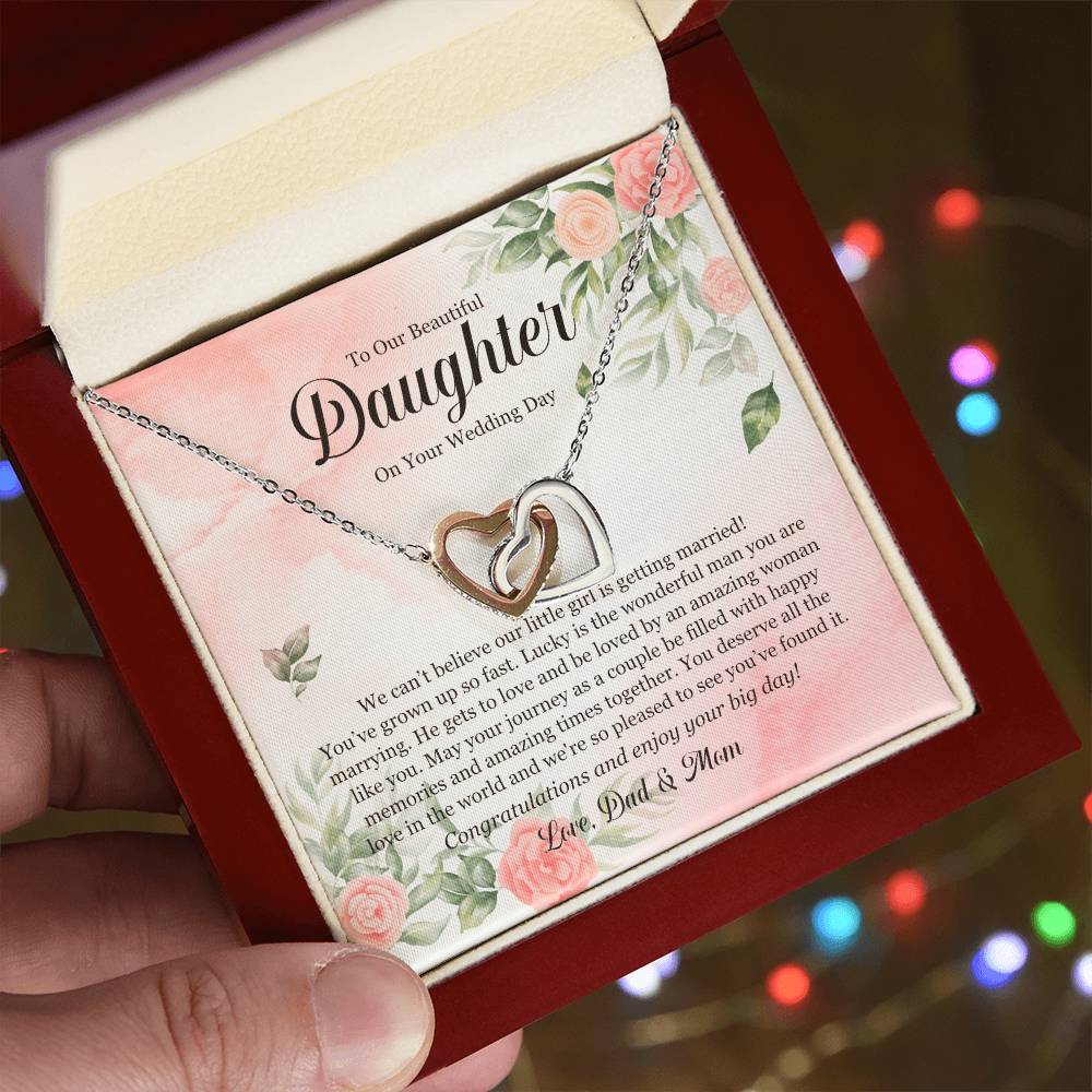 Wedding Day Gift - To My Beautiful Daughter Interlocking Hearts Necklace