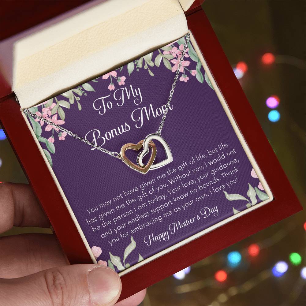 Bonus Mom Necklace Mothers Day Gift Daughterson To Mom Gift Bonus Mom Step Mom Gift Present For Stepmom On Mothers Day Stepped Up Mom Interlocking Hearts Necklace