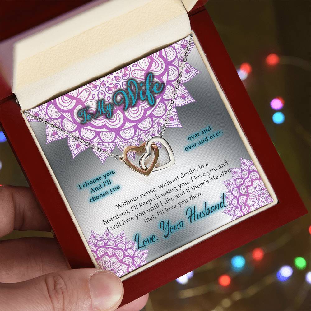 To My Wife I Choose You Two Hearts Embellished With Cubic Zirconia Stones Interlocked Together Interlocking Hearts Necklace