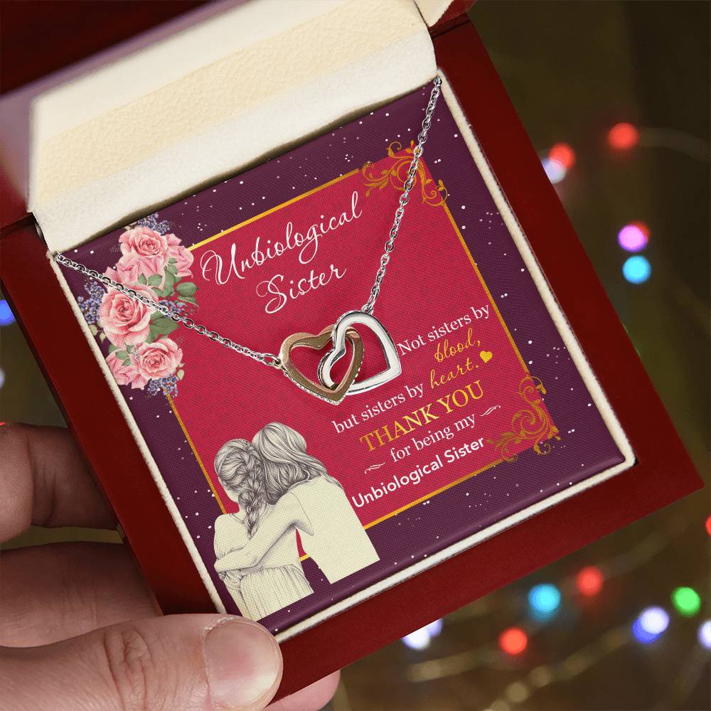 Unbiological Sister-Not Sisters By Blood But Sisters By Heart-Interlocking Heart Necklace Interlocking Hearts Necklace