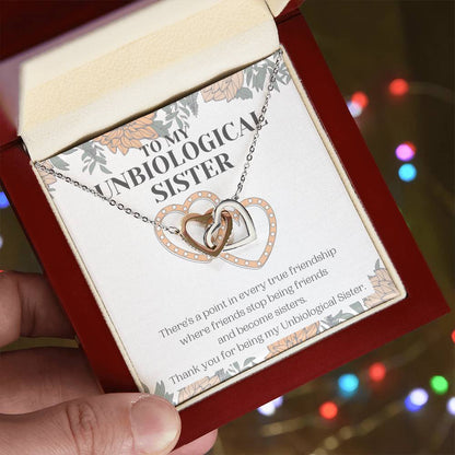 Unbiological Sister Gift Best Friend Necklace Soul Sister Bridesmaid Gift 18Kt Gold Sterling Silver Heart Pendant Jewelry Free Gift Box Interlocking Hearts Necklace