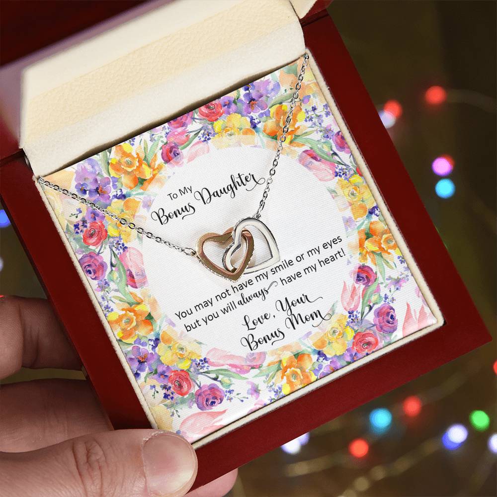 Bonus Daughter From Bonus Mom No Dna But You Have My Heart Interlocking Hearts Necklace