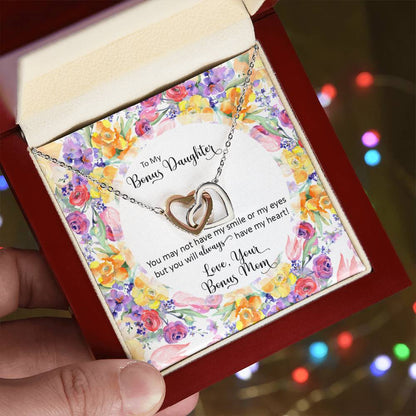Bonus Daughter From Bonus Mom No Dna But You Have My Heart Interlocking Hearts Necklace