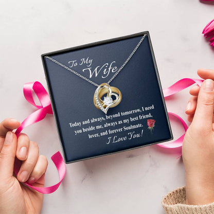 To My Wife Message Card With Heart Necklace Gift Necklace For Wife From Husband Anniversary And Birthday Gift For Wife Forever Love Necklace