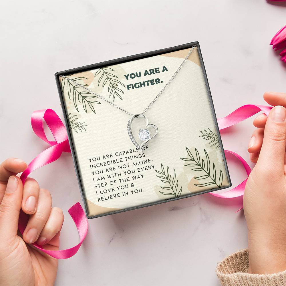 Fighter Inspiring Heart Stone Necklace Neutral Leaves Forever Love Necklace