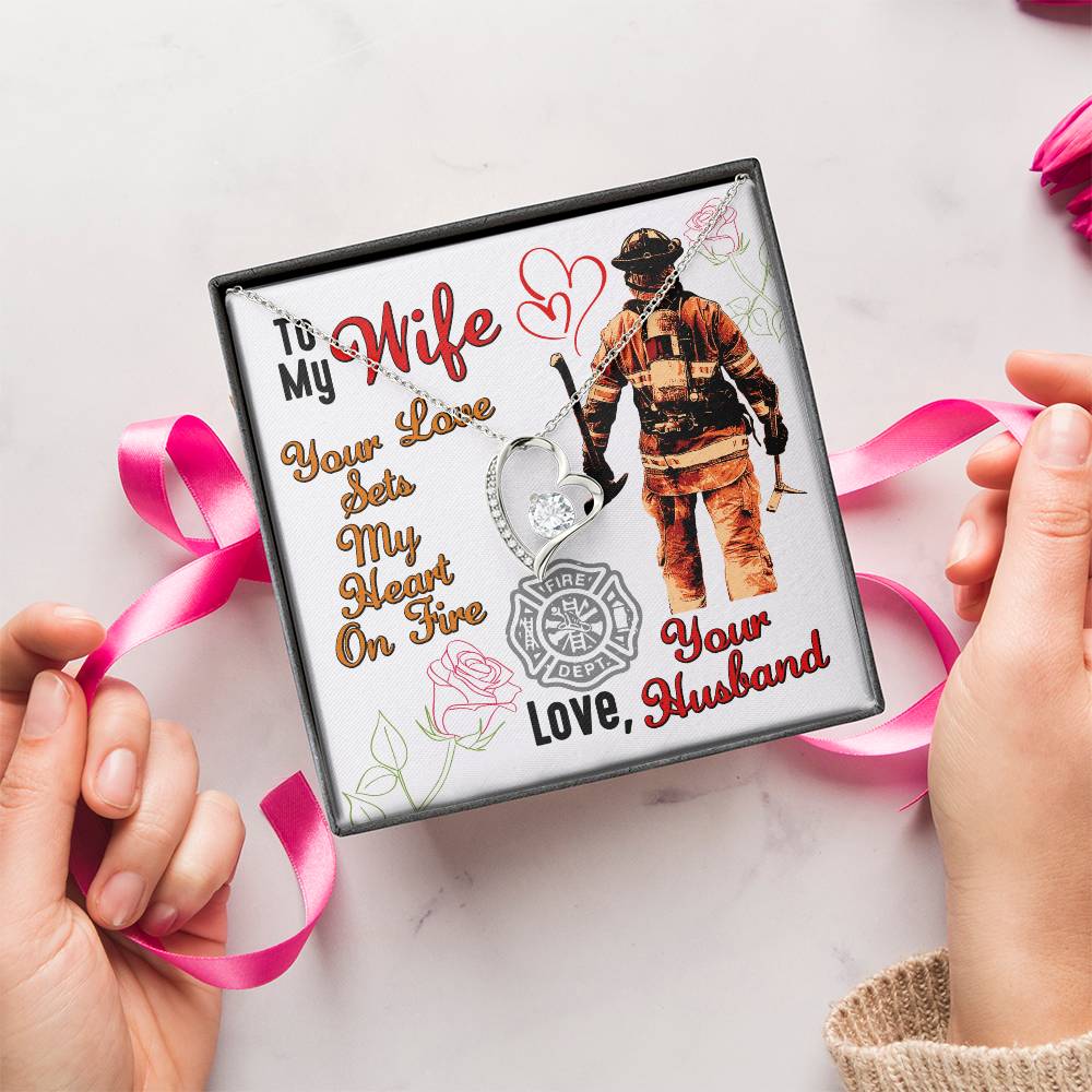 Gift For Firefighter Wife Thin Red Line Necklace For Fireman Wife To The World's Best Fire Wife Necklace Fireman Gift Set Birthday Gift Couples Forever Love Necklace