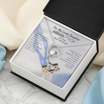 For My Lovely Daughter On Her Bat Mitzvah Heart Necklace With Card Choose Your Daughter Name Hebrew And English 1 Forever Love Necklace