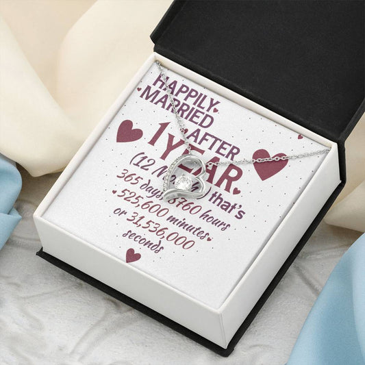 1 Year Anniversary Married Hanging Heart Sign Keepsake Forever Love Necklace