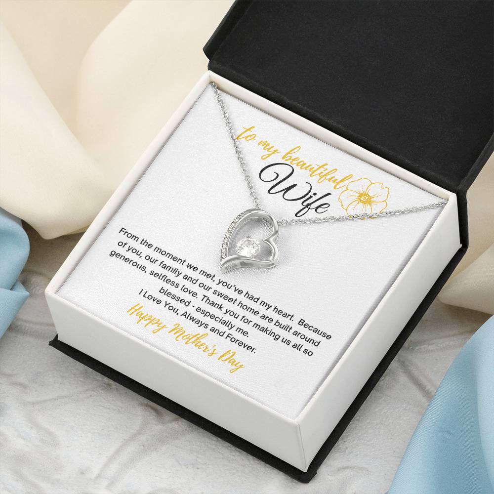 To My Wife Heart Necklace With Mother's Day Message Card 14k White Gold Finish Or 18k Yellow Gold Finish In The U.s.a.???? Forever Love Necklace