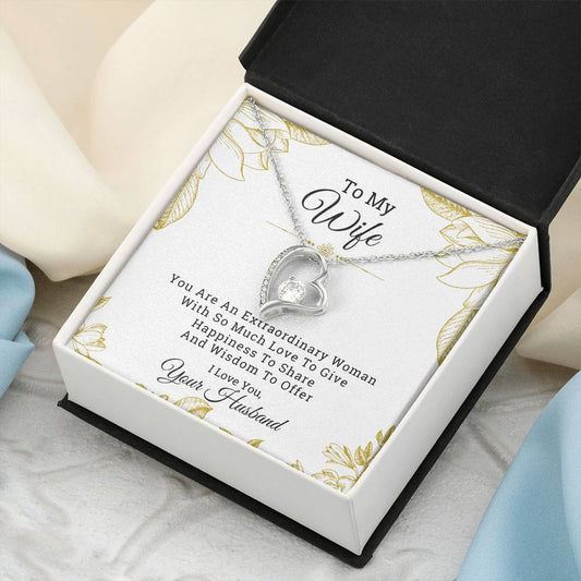 To My Wife Extraordinary Woman I Love You Your Husband Luxury Necklace Gift Set With Message Card & Gift Box Forever Love Necklace
