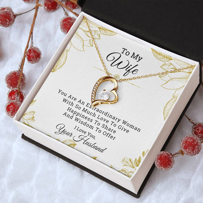 To My Wife Extraordinary Woman I Love You Your Husband Luxury Necklace Gift Set With Message Card & Gift Box Forever Love Necklace