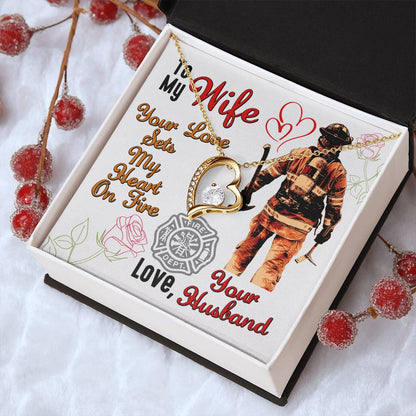 Gift For Firefighter Wife Thin Red Line Necklace For Fireman Wife To The World's Best Fire Wife Necklace Fireman Gift Set Birthday Gift Couples Forever Love Necklace