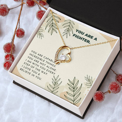 Fighter Inspiring Heart Stone Necklace Neutral Leaves Forever Love Necklace