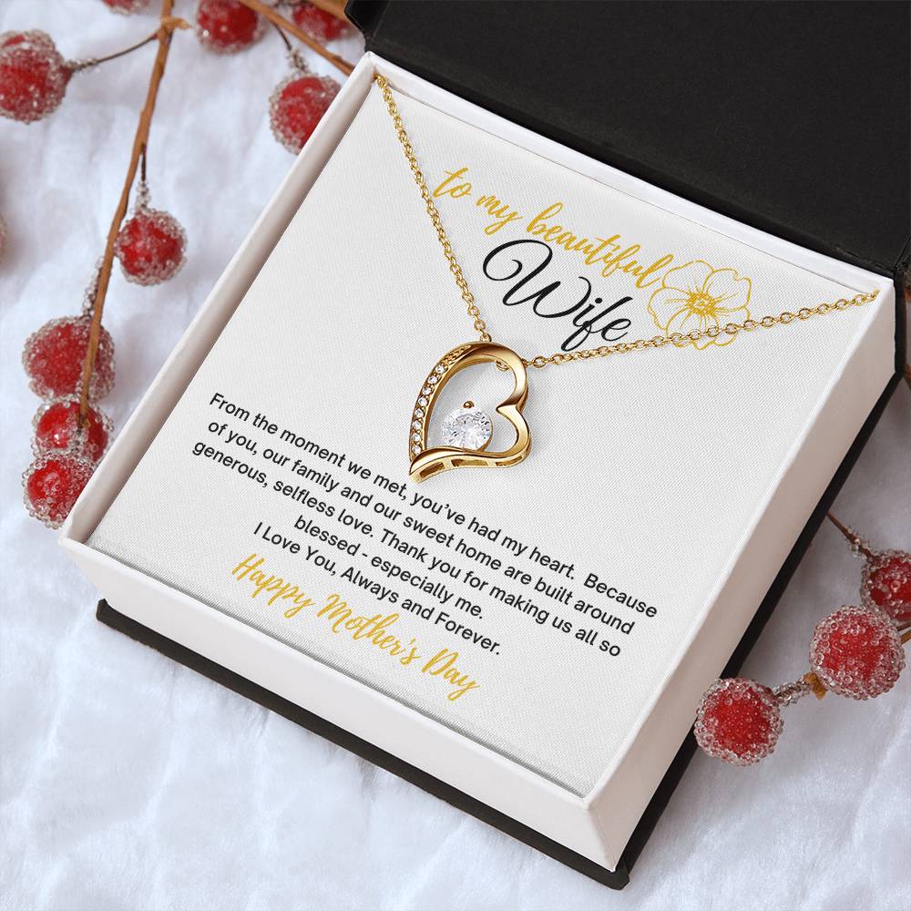 To My Wife Heart Necklace With Mother's Day Message Card 14k White Gold Finish Or 18k Yellow Gold Finish In The U.s.a.???? Forever Love Necklace